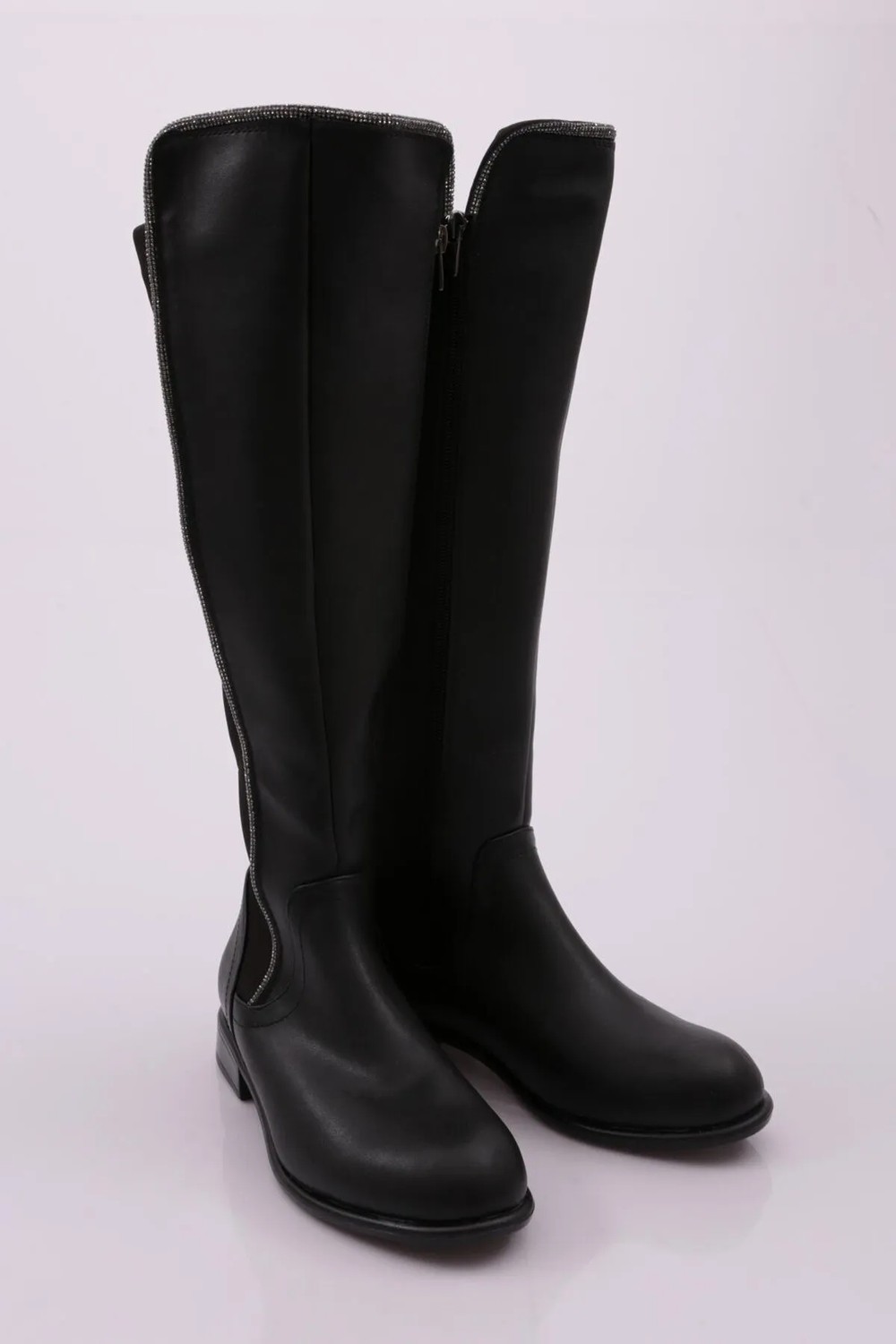 DGN 508-22K Kadin Arkasi Stretch Yan Taşli Şerit Knee High Flats Çizme görsel 6