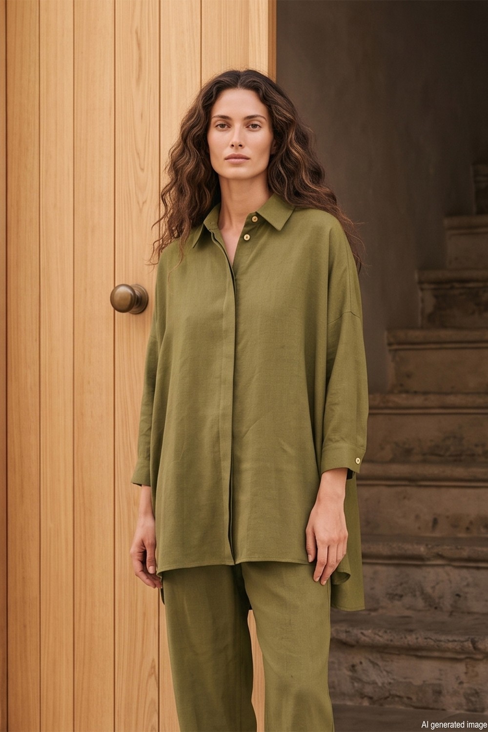 Lale Butik Düz Kesim Düğme Detaylı Modal Gömlek 19605 Lacivert görsel 5
