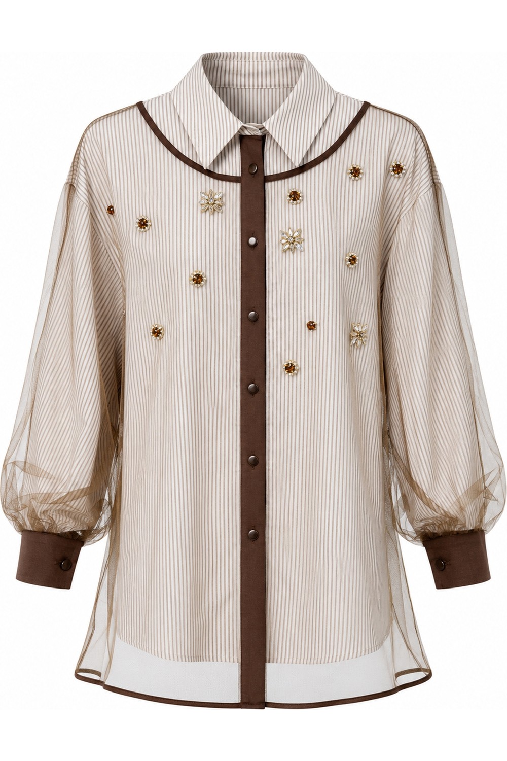Lale Butik Taş Aksesuar Detay Çizgili Gömlek 19572 Lacivert görsel 8
