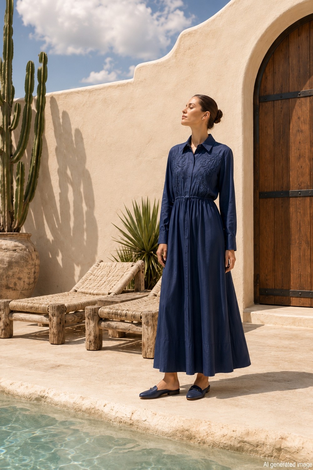 Missemramiss Ivory From Dress Nakışlı Elbise 5210 Denim görsel 4