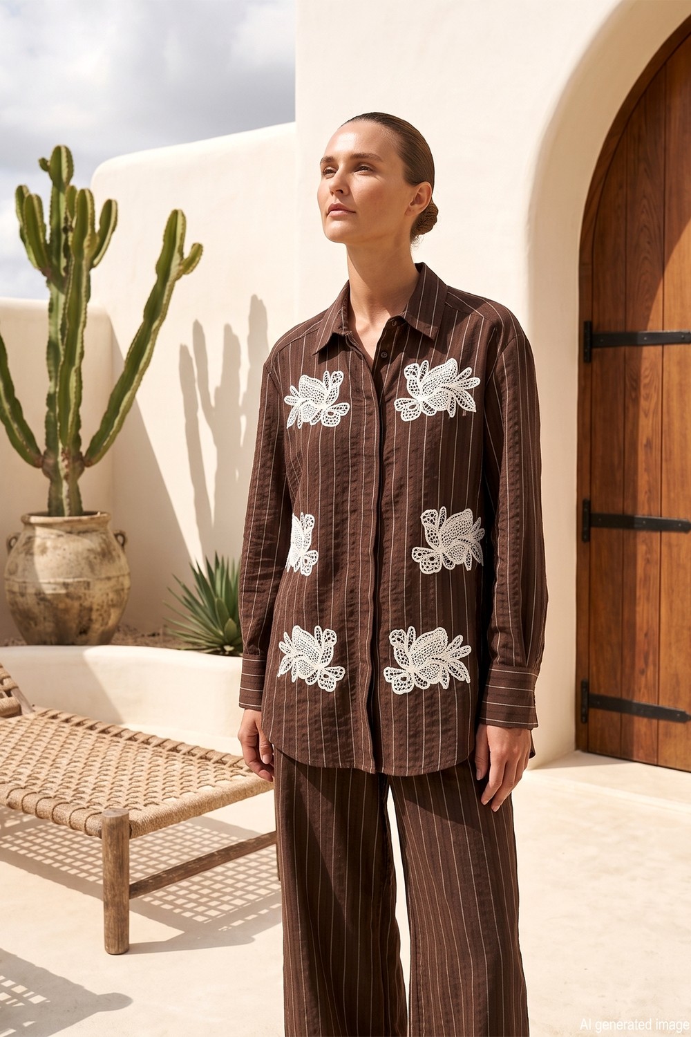Missemramiss Linea Ricamota Pantolonlu Takım 5142 Kahverengi görsel 3