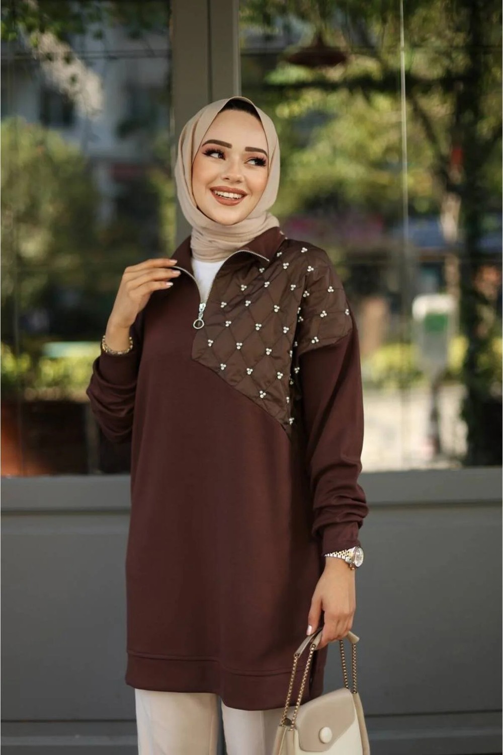 Mitodo Afili Butik MİTODO Kapitoneli Taş Çakimli Tunik görsel 2