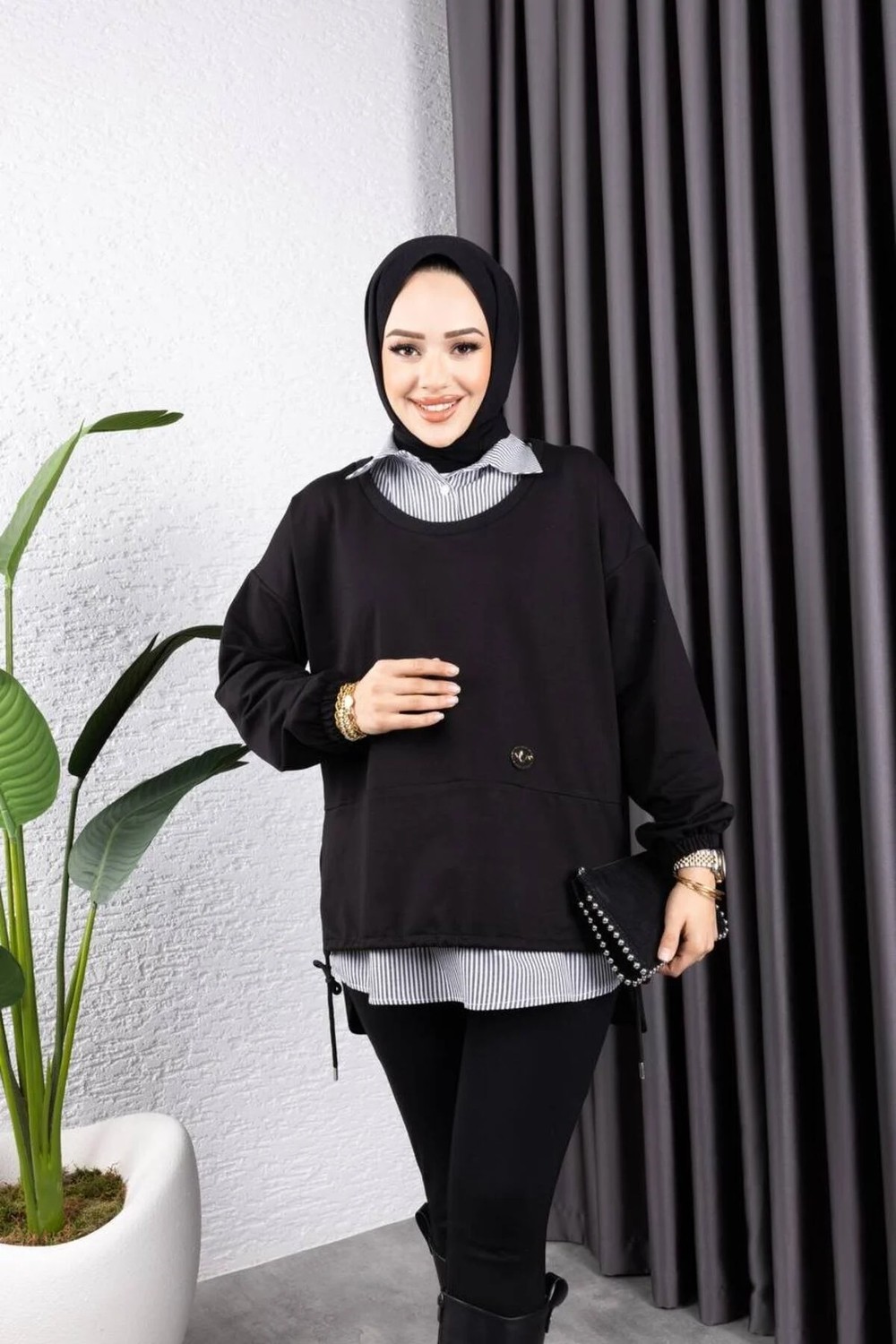 Afili Butik Gömlek Yakali̇ Iki̇ Ipli̇kli̇ Tuni̇k görsel 2