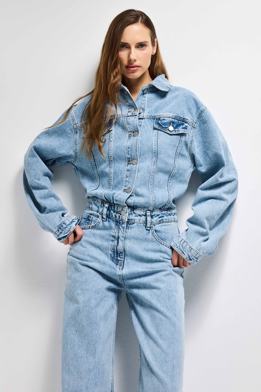 It's Basic Kadın Kot Rengi 3s6-3 Straight Fit %100 Koton Denim Tulum görsel 3