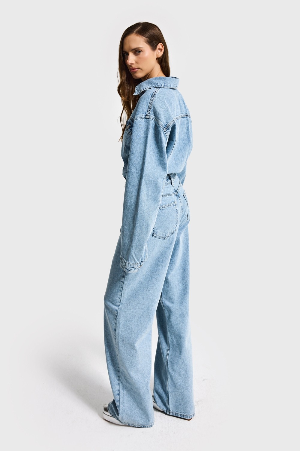 It's Basic Kadın Kot Rengi 3s6-3 Straight Fit %100 Koton Denim Tulum görsel 4