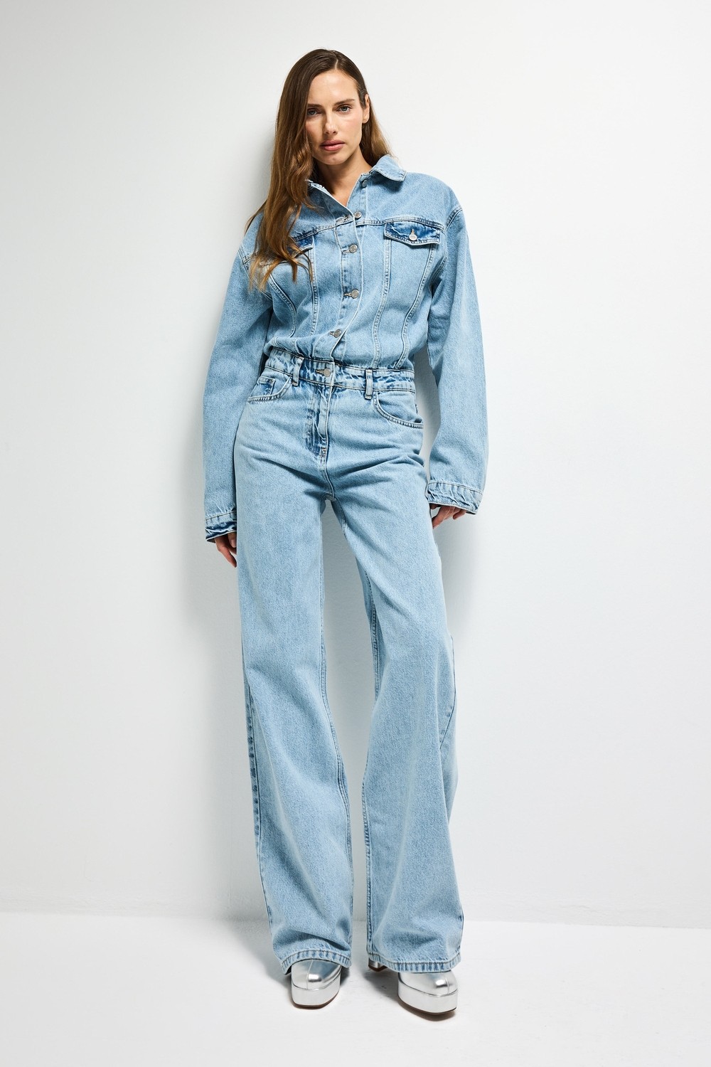 It's Basic Kadın Kot Rengi 3s6-3 Straight Fit %100 Koton Denim Tulum görsel 6