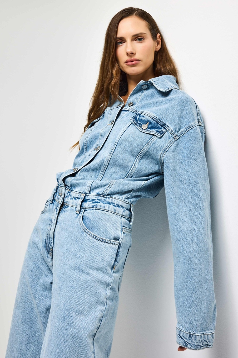 It's Basic Kadın Kot Rengi 3s6-3 Straight Fit %100 Koton Denim Tulum görsel 7