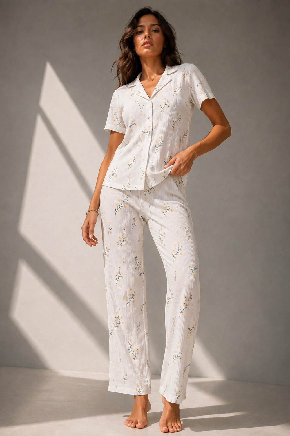Fit Women Kadın Klasik Doğal Düğme Gece Su Yeşili Pijama Takımı