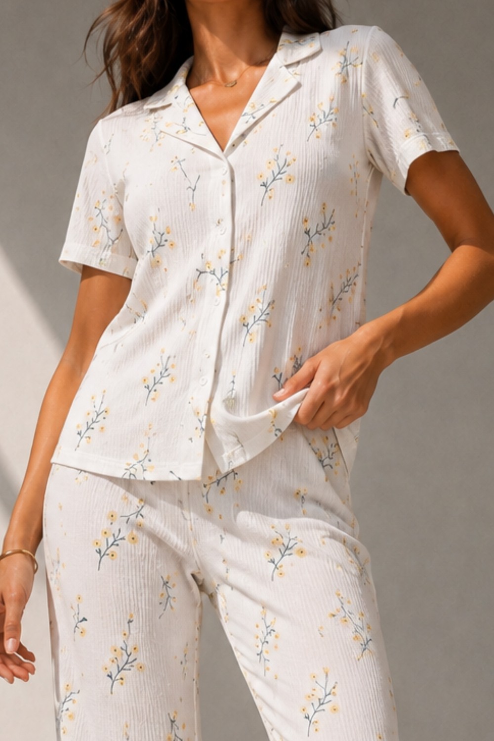 Fit Women Kadın Klasik Doğal Düğme Gece Su Yeşili Pijama Takımı görsel 3