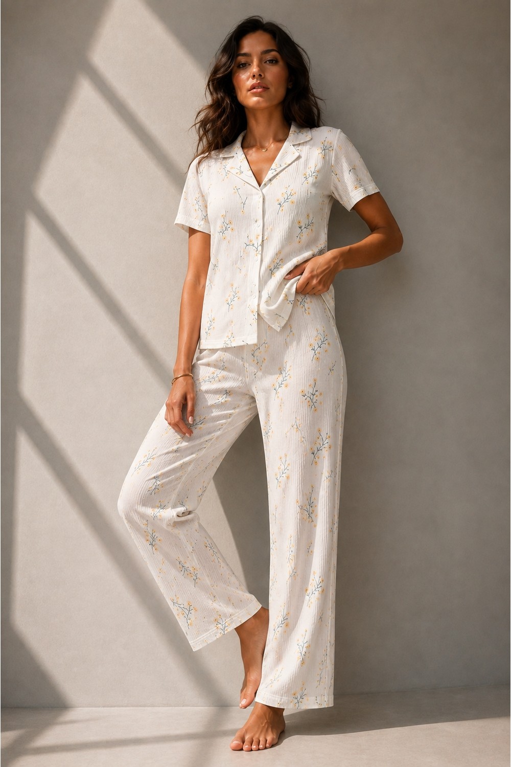 Fit Women Kadın Klasik Doğal Düğme Gece Su Yeşili Pijama Takımı görsel 5