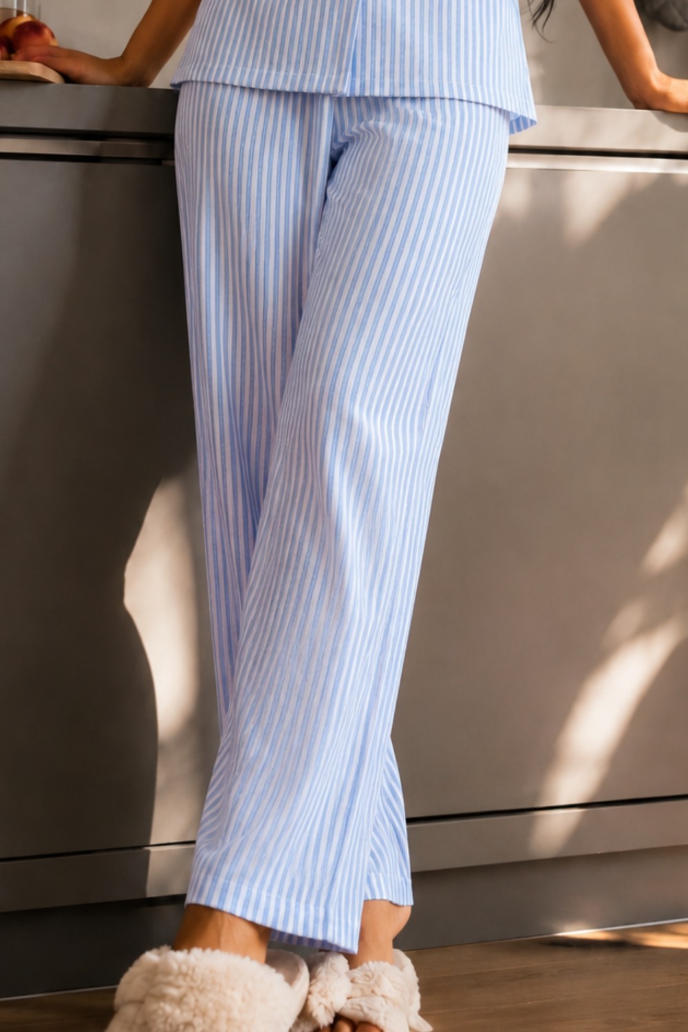 Fit Women Kadın Zarif Yaka Dokulu Ferah Kar Beyaz Pijama Takımı görsel 4