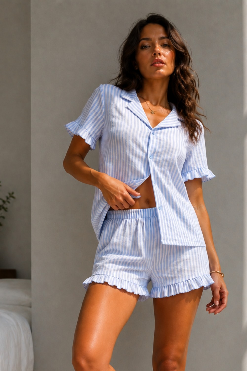 Fit Women Kadın Süprem Gömlek Şort Düğme Çok Renkli Pijama Takımı görsel 2