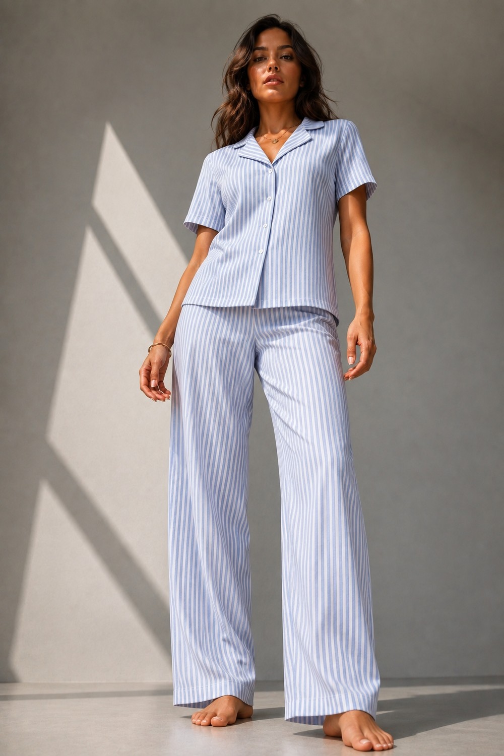 Fit Women Kadın Klasik Doğal Düğme Gece Su Yeşili Pijama Takımı