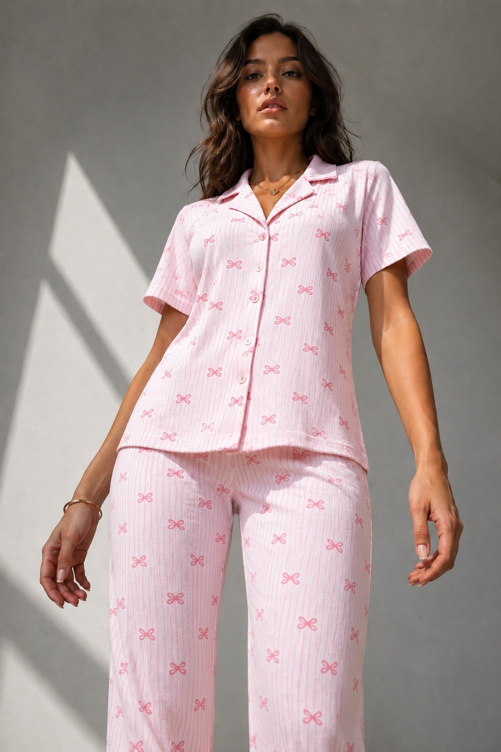 Fit Women Kadın Klasik Doğal Düğme Gece Su Yeşili Pijama Takımı