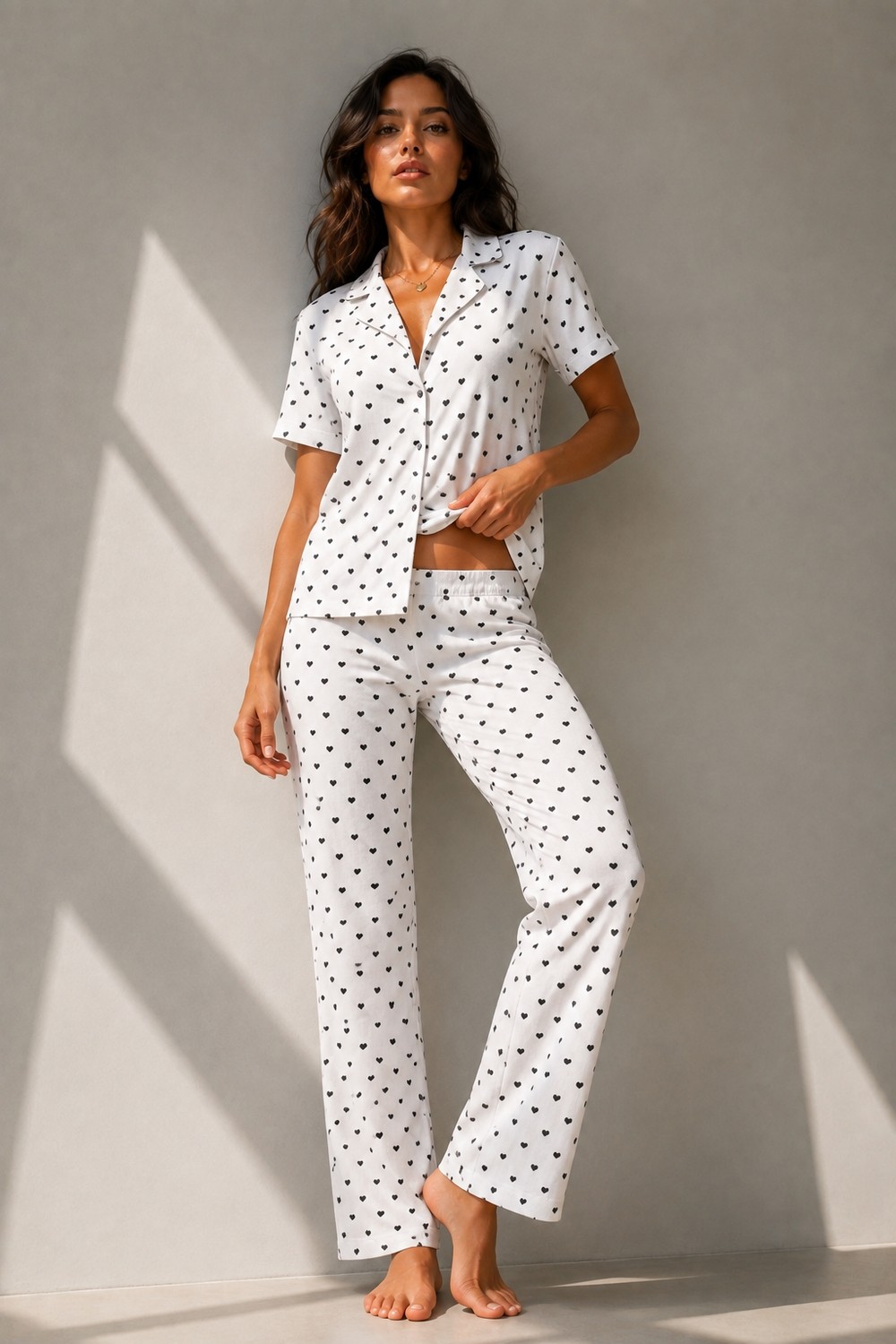 Fit Women Kadın Klasik Doğal Düğme Gece Su Yeşili Pijama Takımı