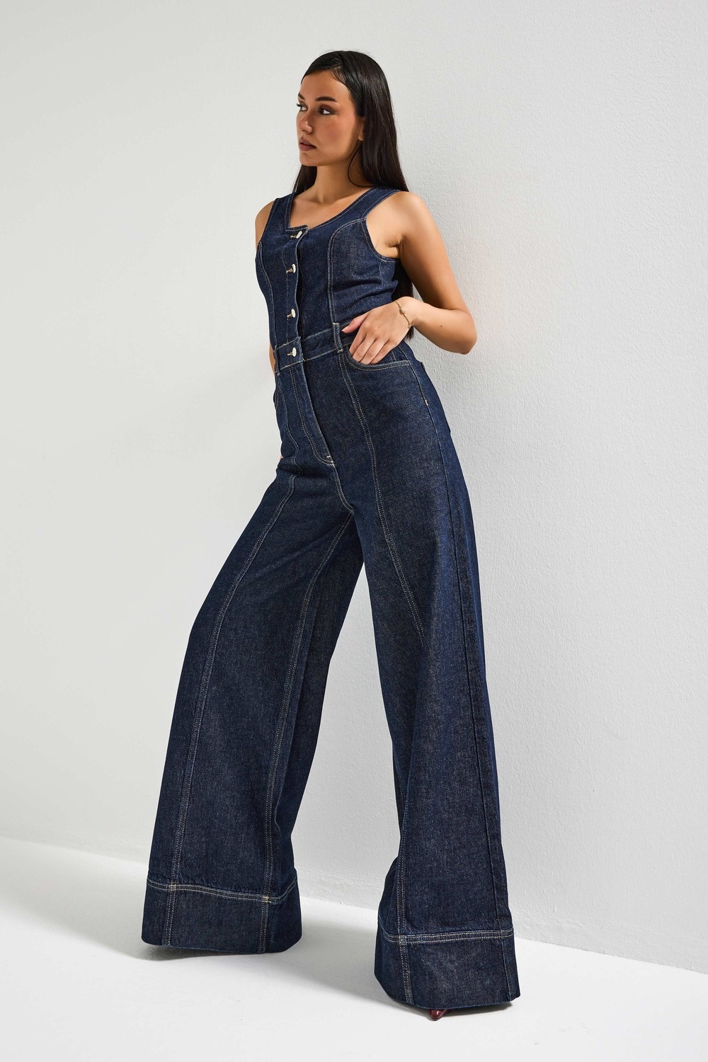 It's Basic Kadın Ice 4s6-3 Palazzo Fit %100 Koton Denim Slopet Tulum