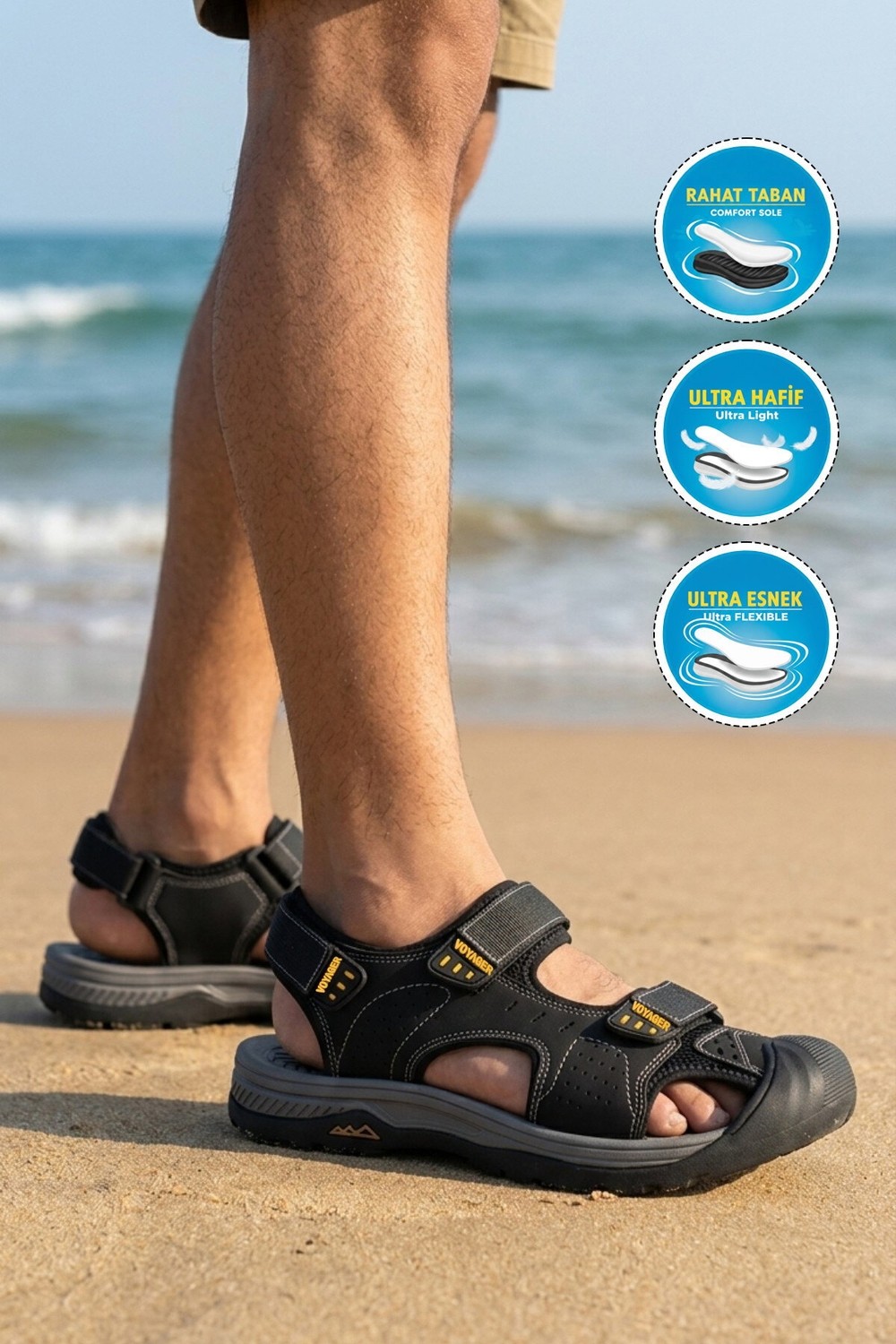 Voyager Siyah Cırtlı Outdoor Erkek Sandalet görsel 3