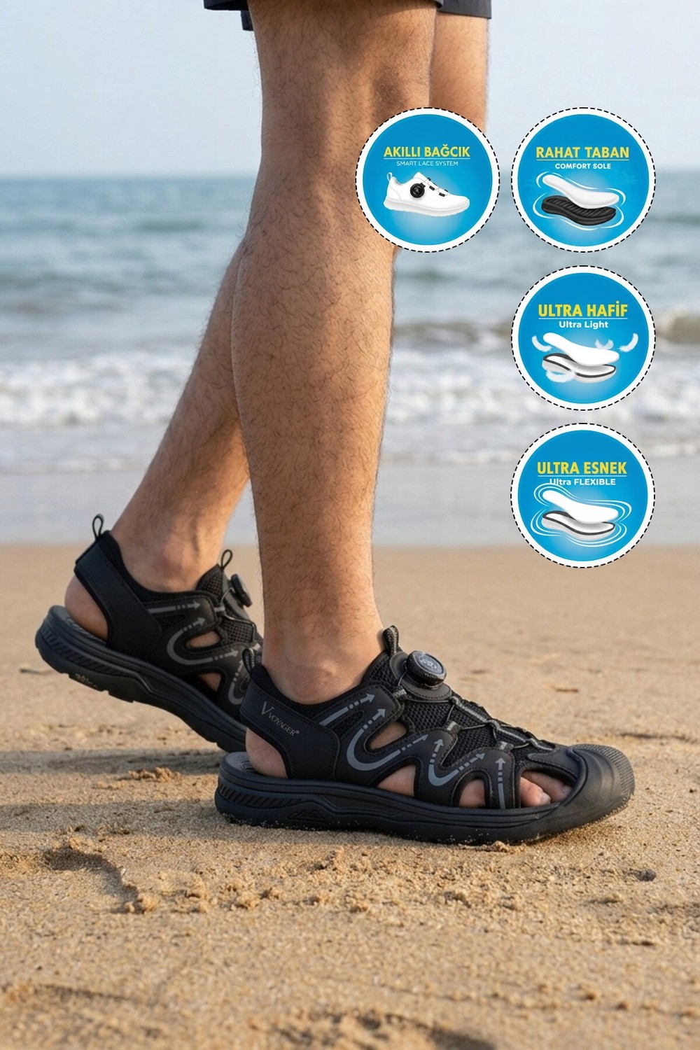 Voyager Siyah Misina Bağcıklı Outdoor Erkek Sandalet görsel 3