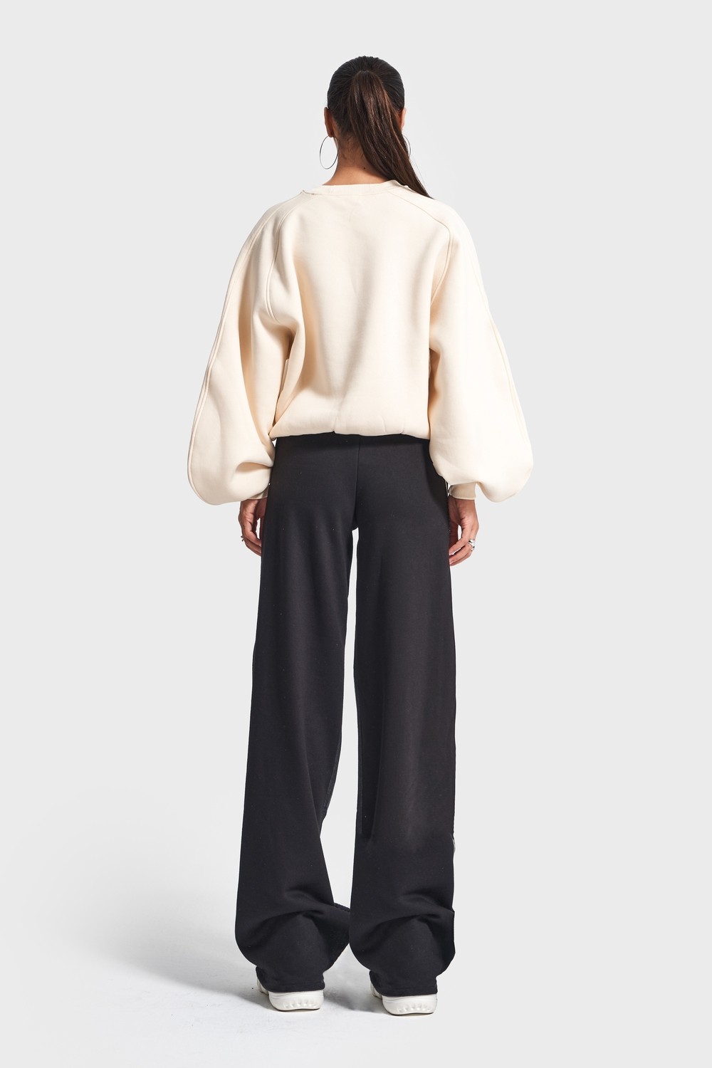 It's Basic Kadın Bej Siyah Kot Rengi W5-105 Tasarım Sweatshirt Pantolon 2'li Kombin Takım görsel 5