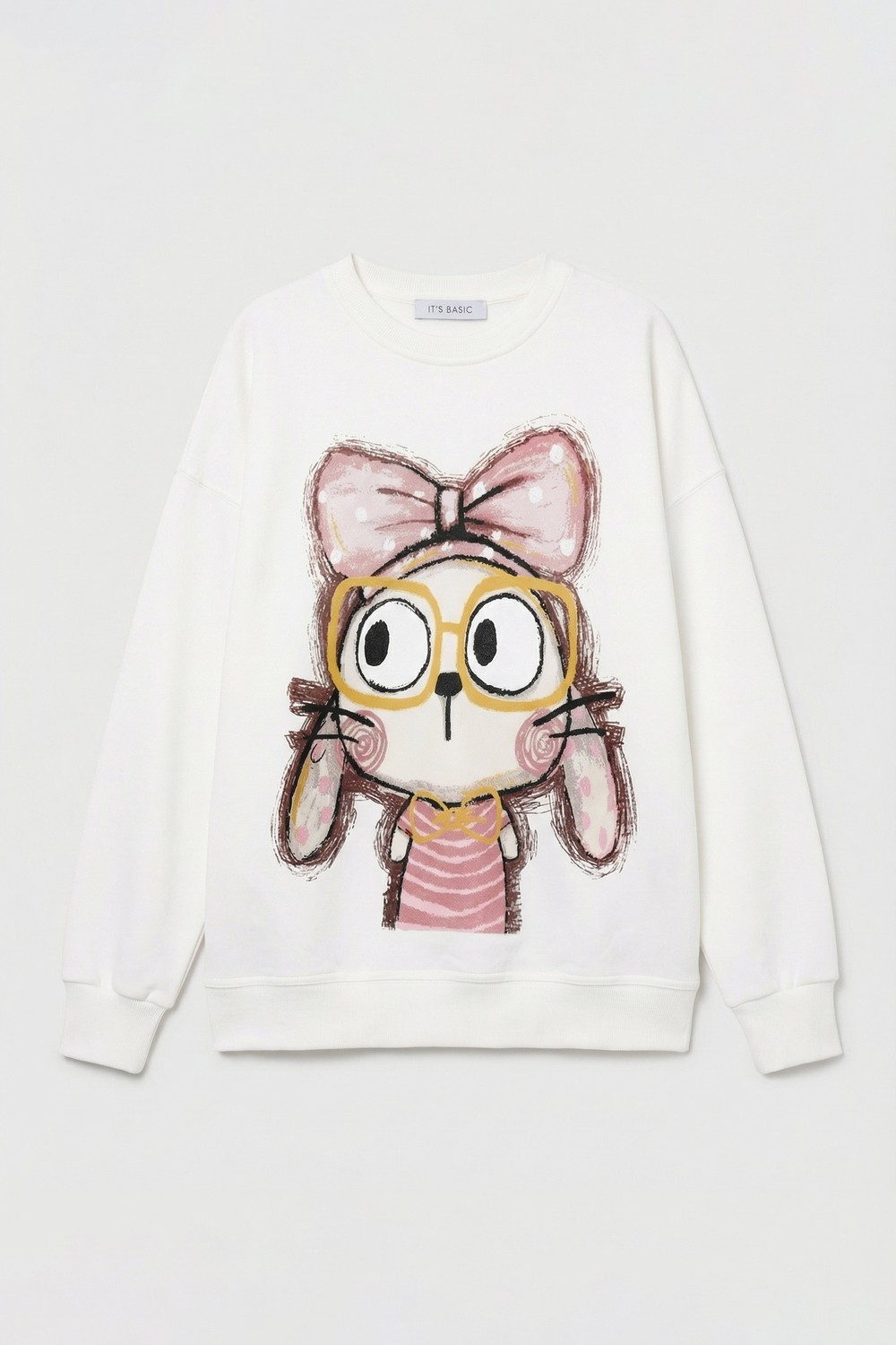It's Basic Kadın Beyaz W5 Oversize Baskılı %100 Koton Organik Kumaş Sweatshirt görsel 5