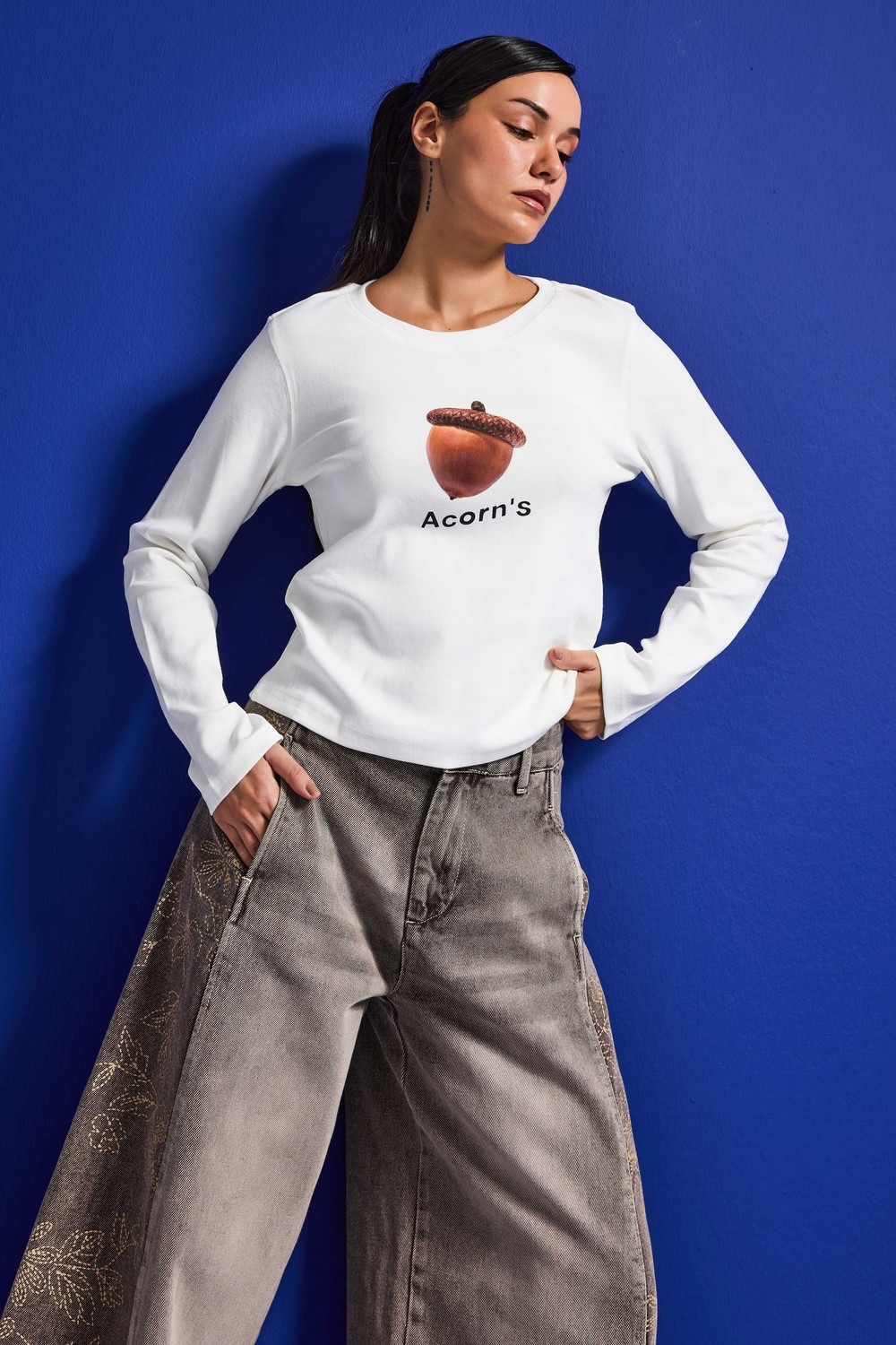 It's Basic Kadın Beyaz W5 Oversize Baskılı %100 Pamuk Sweatshirt görsel 4