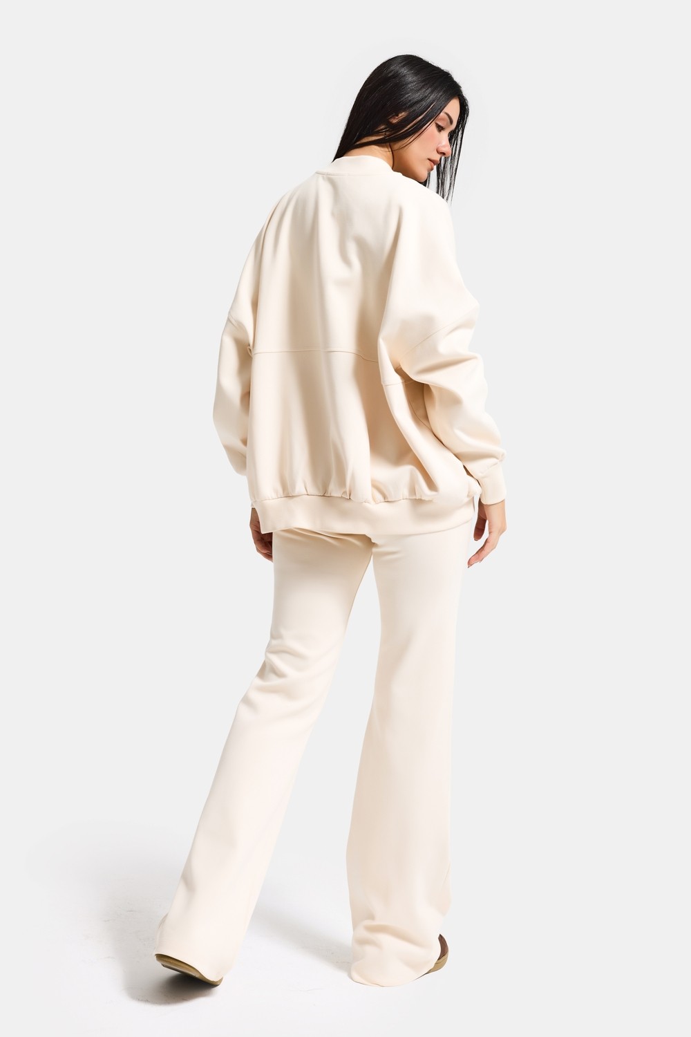 It's Basic Kadın Ekru S6-105 Alt Üst Sweatshirt Polar Yürüyüş Pantolonu 2'li Tasarım Takım görsel 2