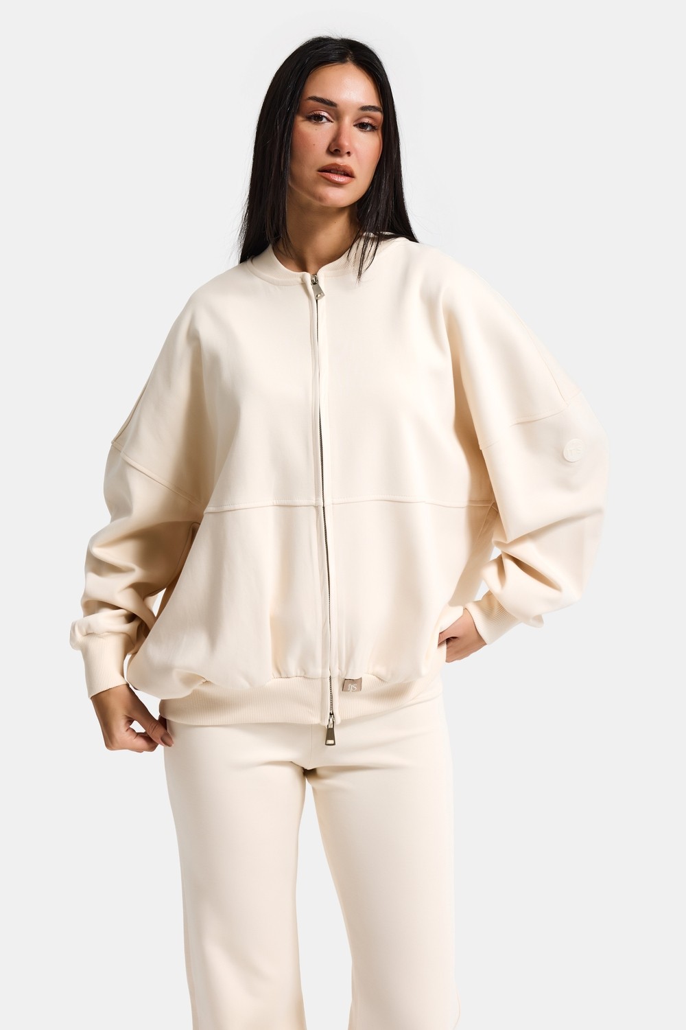 It's Basic Kadın Ekru S6-105 Alt Üst Sweatshirt Polar Yürüyüş Pantolonu 2'li Tasarım Takım görsel 4