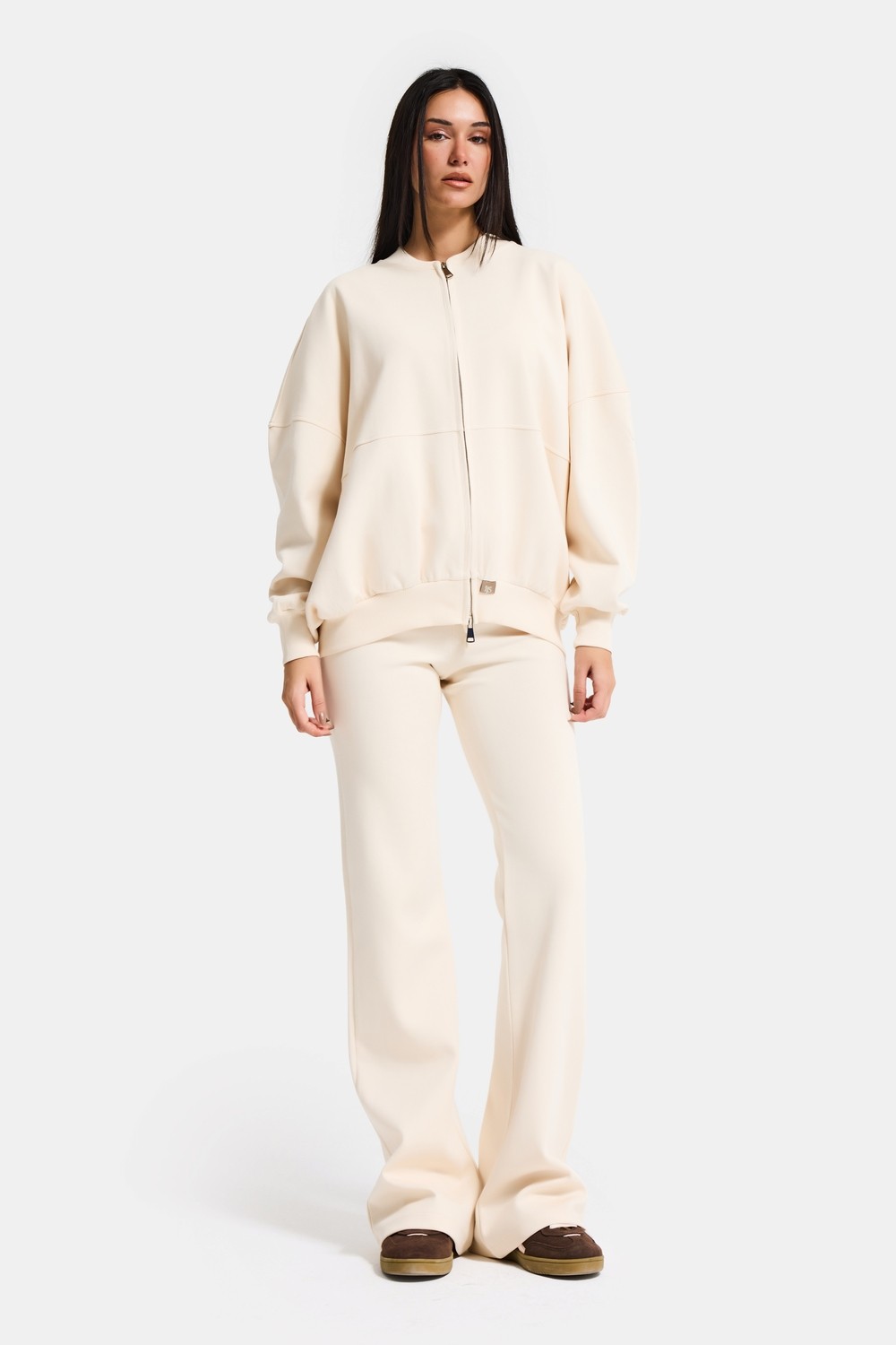 It's Basic Kadın Ekru S6-105 Alt Üst Sweatshirt Polar Yürüyüş Pantolonu 2'li Tasarım Takım görsel 6