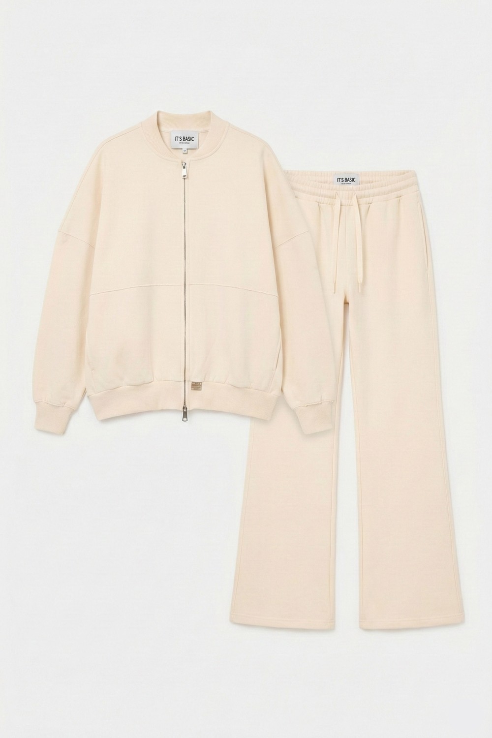 It's Basic Kadın Ekru S6-105 Alt Üst Sweatshirt Polar Yürüyüş Pantolonu 2'li Tasarım Takım görsel 7