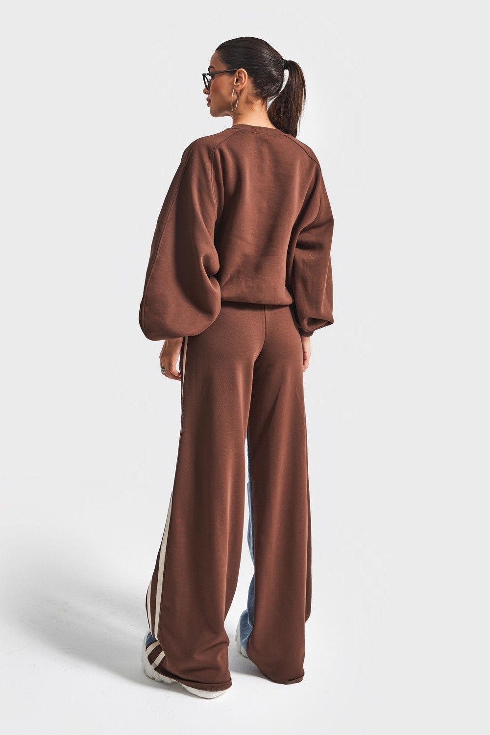 It's Basic Kadın Kahve Kot Rengi W5-16 Tasarım Sweatshirt Pantolon 2'li Kombin Takım görsel 4