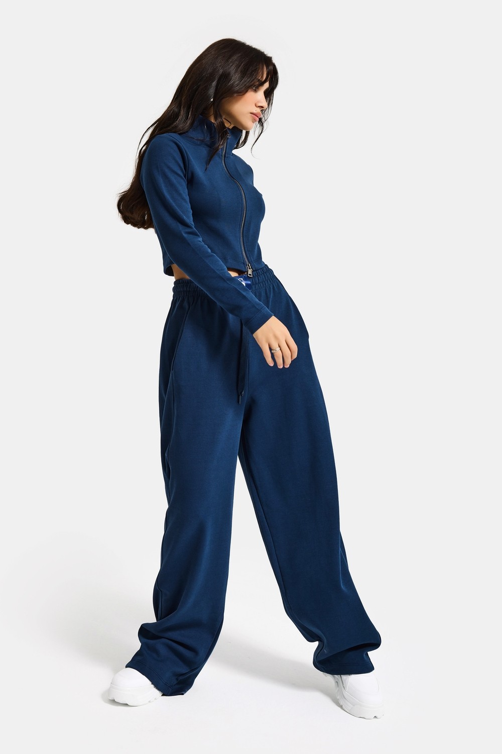 It's Basic Kadın Lacivert Renk W5-56 Örme Kumaş Eşofman ve Fermuarlı Sweatshirt Alt Üst 2'li Kombin Takım görsel 5