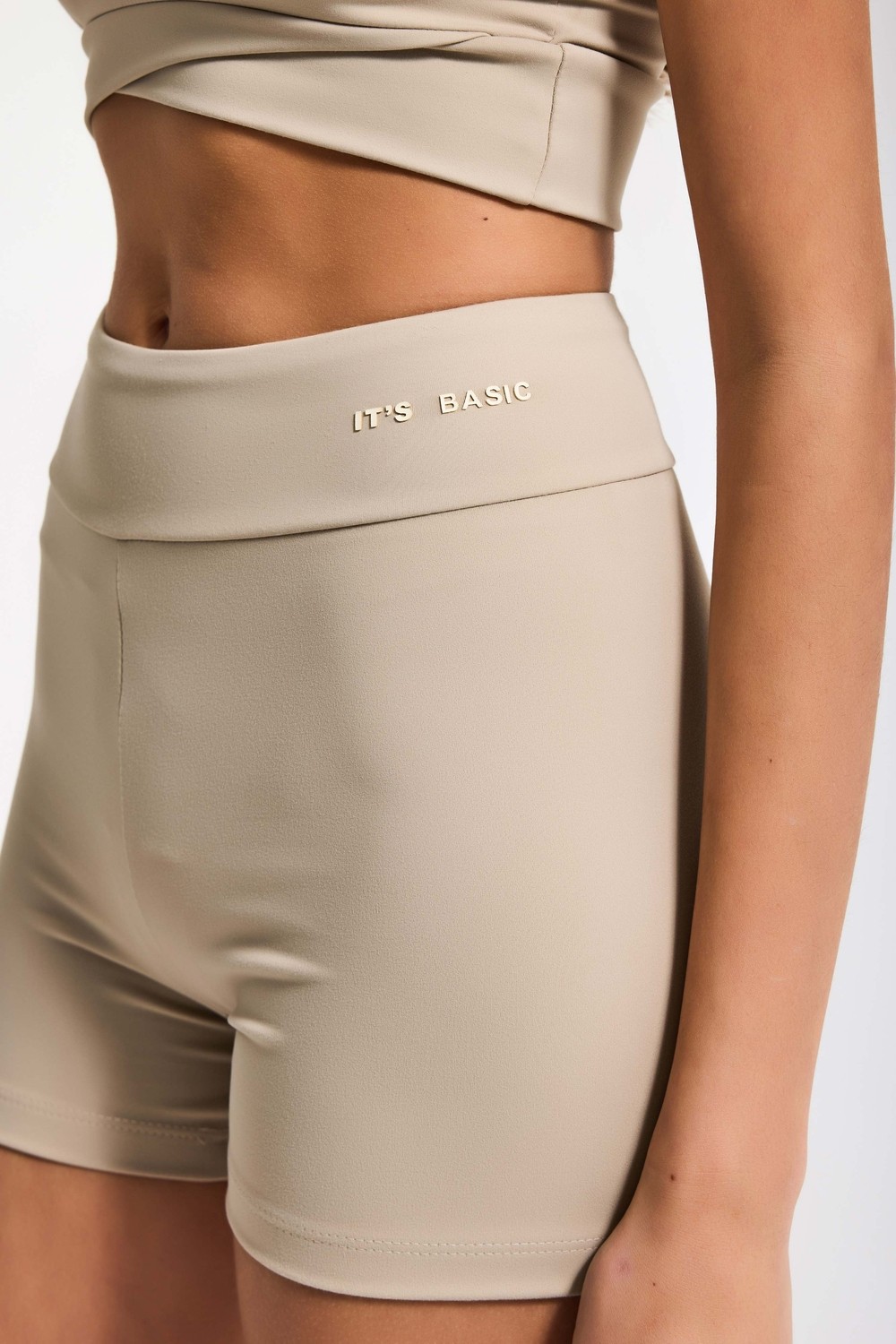 It's Basic Kadın Taş Renk S6-16 Sweatshirt Büstiyer Sporcu Taytı 3'lü Tasarım Takım görsel 5