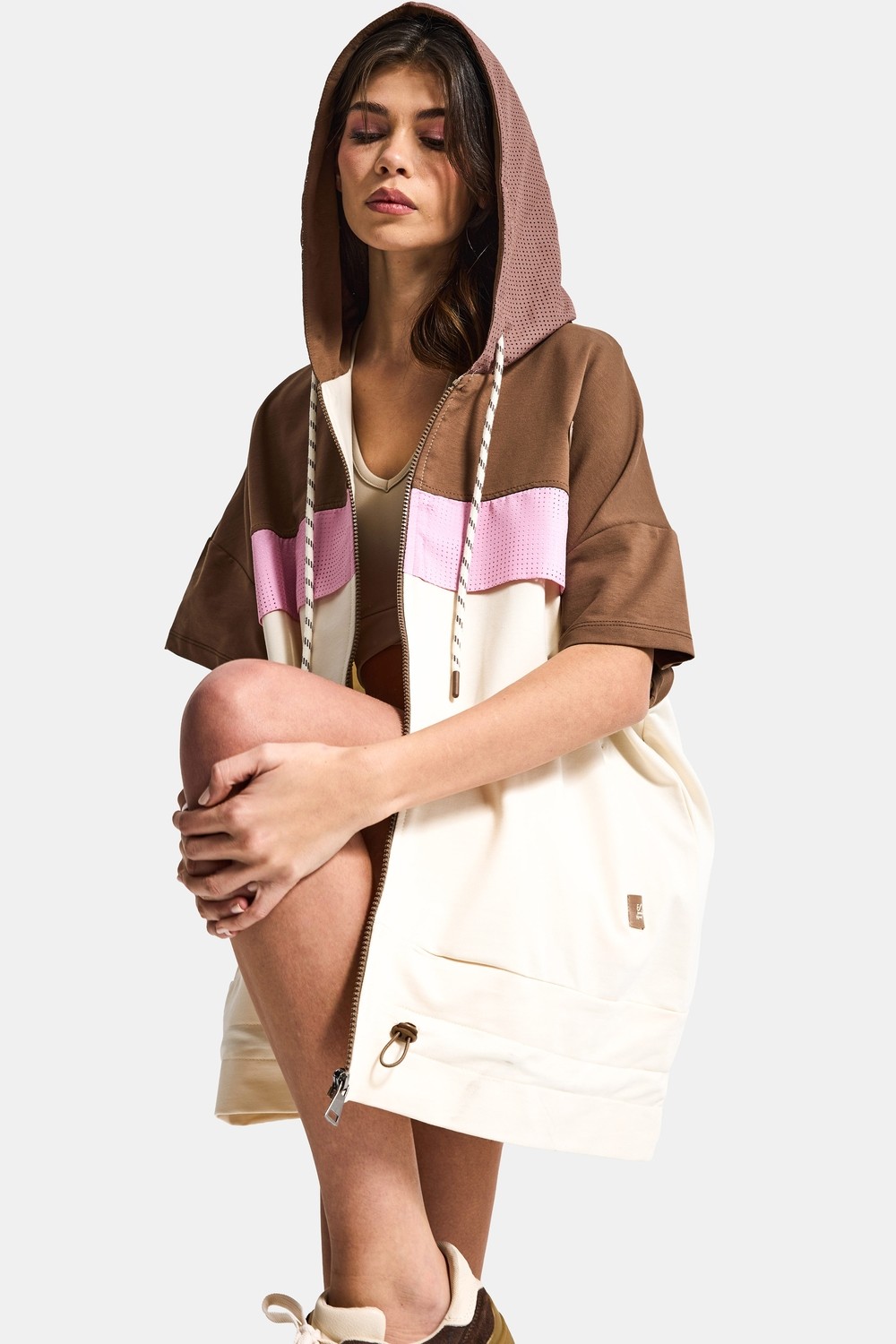 It's Basic Kadın Taş Renk S6-16 Sweatshirt Büstiyer Sporcu Taytı 3'lü Tasarım Takım görsel 7