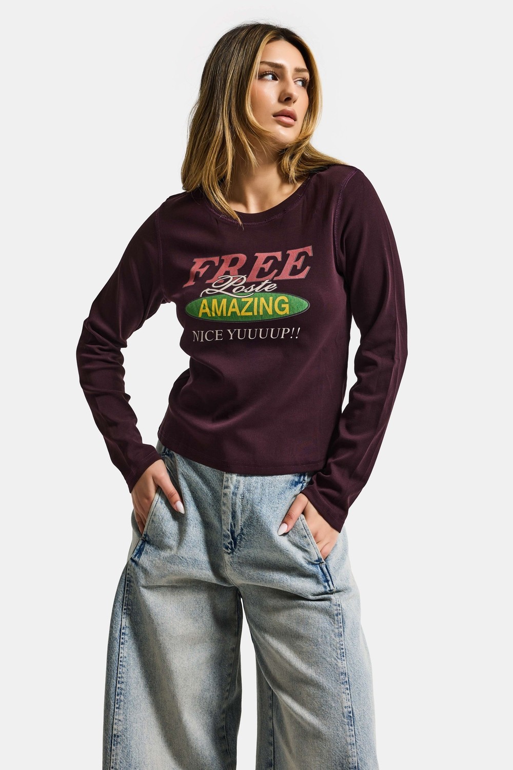 It's Basic Kadın Kahve Bordo W5 Free Amazing Baskılı Tasarım Sweatshirt
