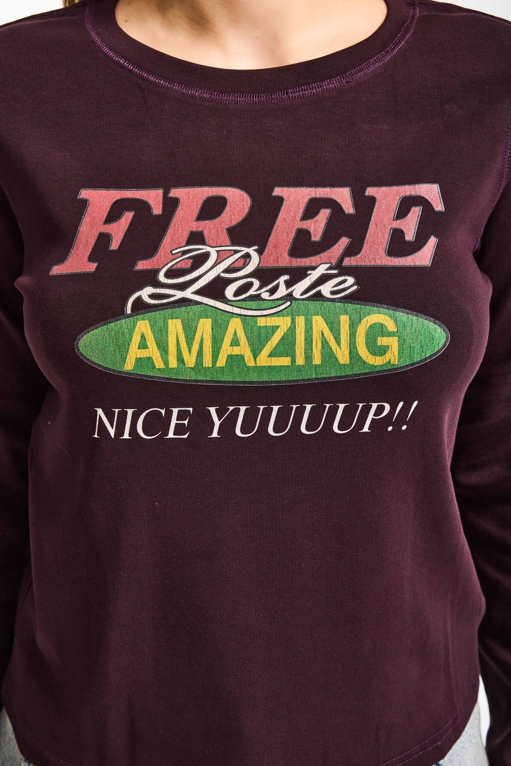 It's Basic Kadın Kahve Bordo W5 Free Amazing Baskılı Tasarım Sweatshirt görsel 3