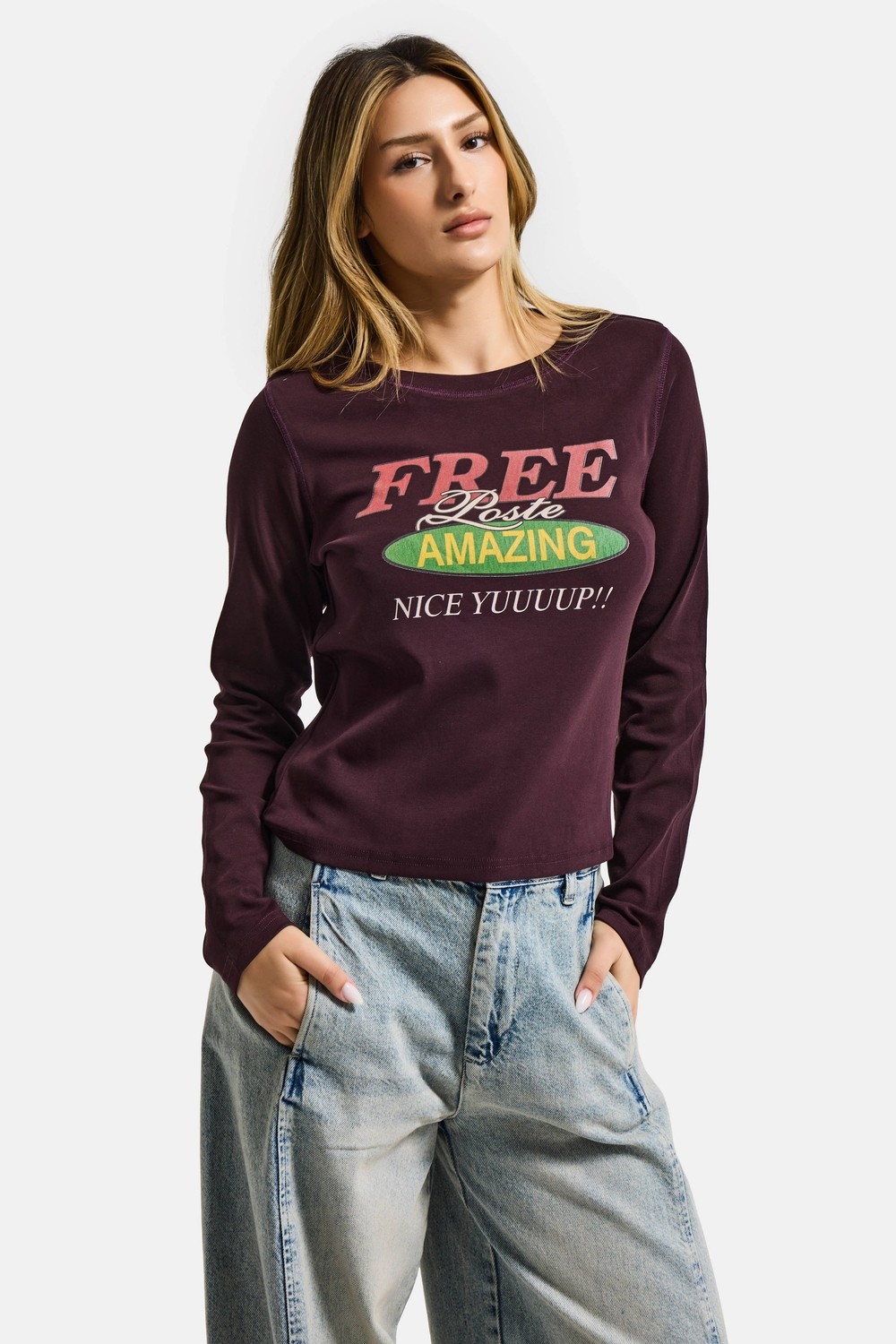 It's Basic Kadın Kahve Bordo W5 Free Amazing Baskılı Tasarım Sweatshirt görsel 4