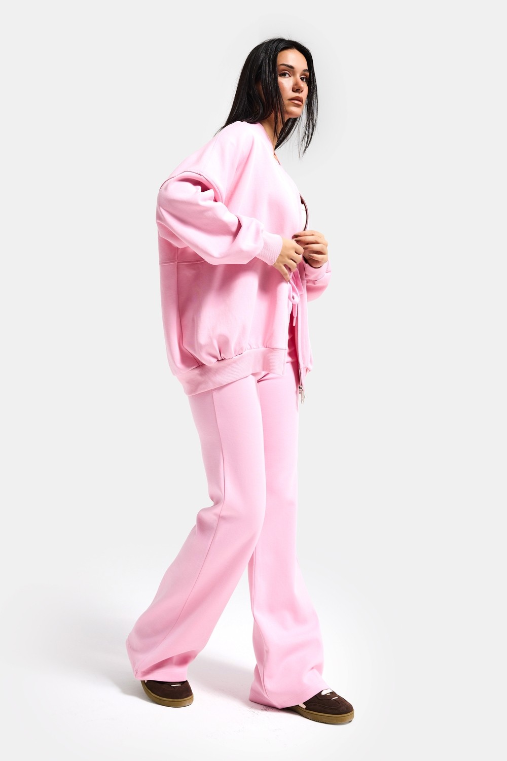 It's Basic Kadın Ekru S6-105 Alt Üst Sweatshirt Polar Yürüyüş Pantolonu 2'li Tasarım Takım