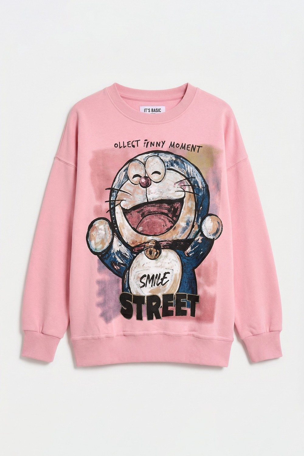 It's Basic Kadın Beyaz W5 Oversize Baskılı %100 Koton Organik Kumaş Sweatshirt görsel 2