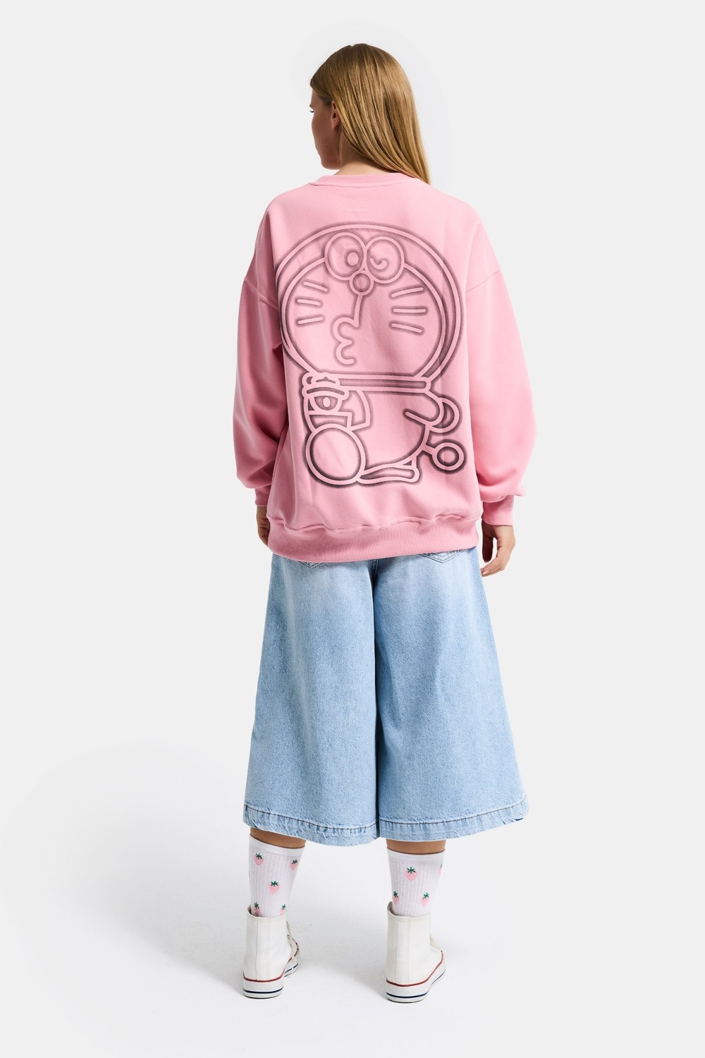 It's Basic Kadın Beyaz W5 Oversize Baskılı %100 Koton Organik Kumaş Sweatshirt görsel 4