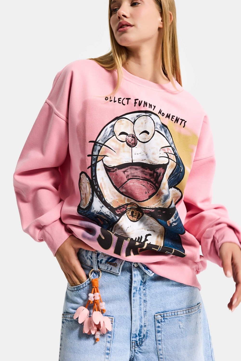 It's Basic Kadın Beyaz W5 Oversize Baskılı %100 Koton Organik Kumaş Sweatshirt görsel 5