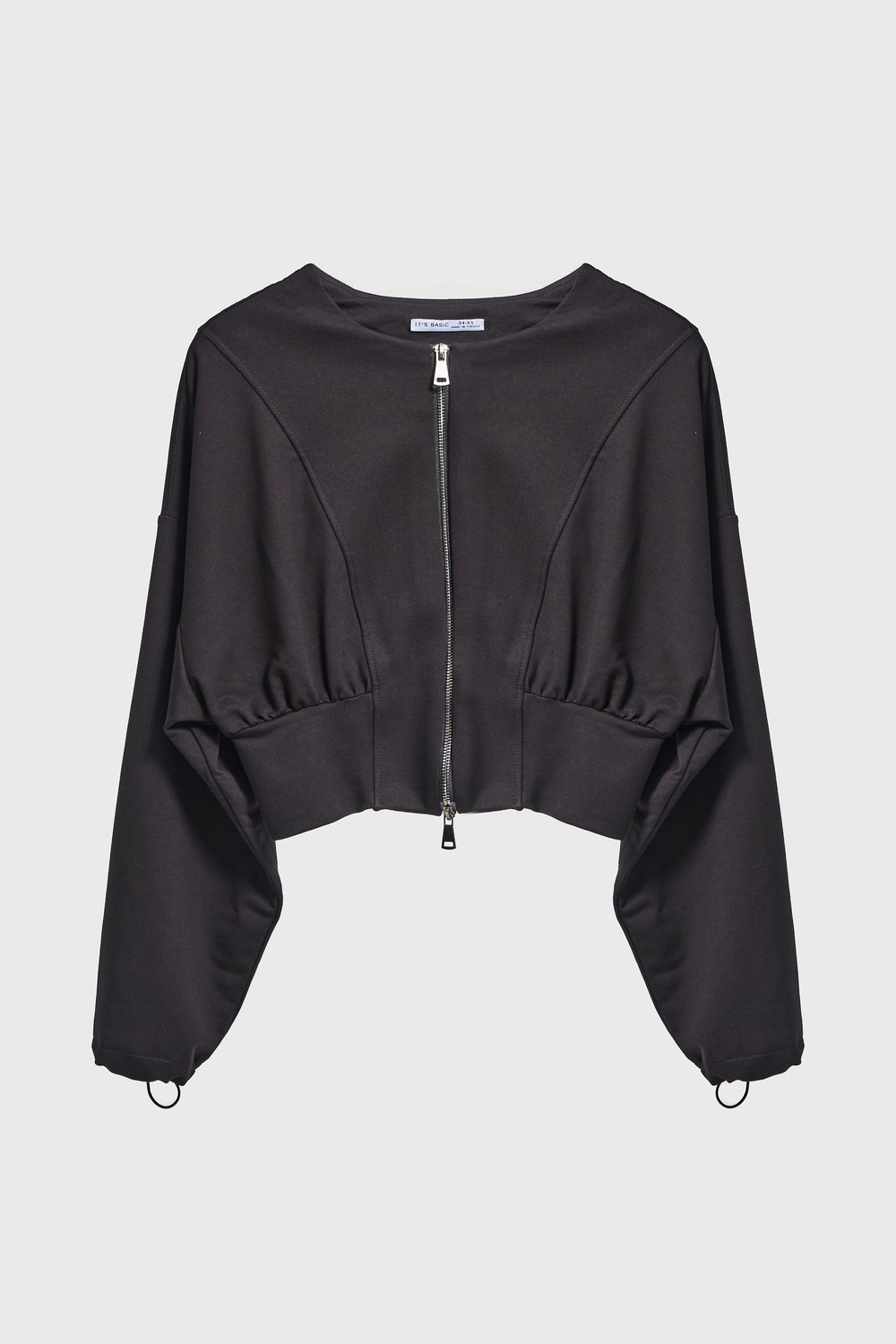 It's Basic Kadın Siyah Renk W5-1 Bol Kesim Örme Esnek Kumaş Oversize Fermuarlı Sweatshirt