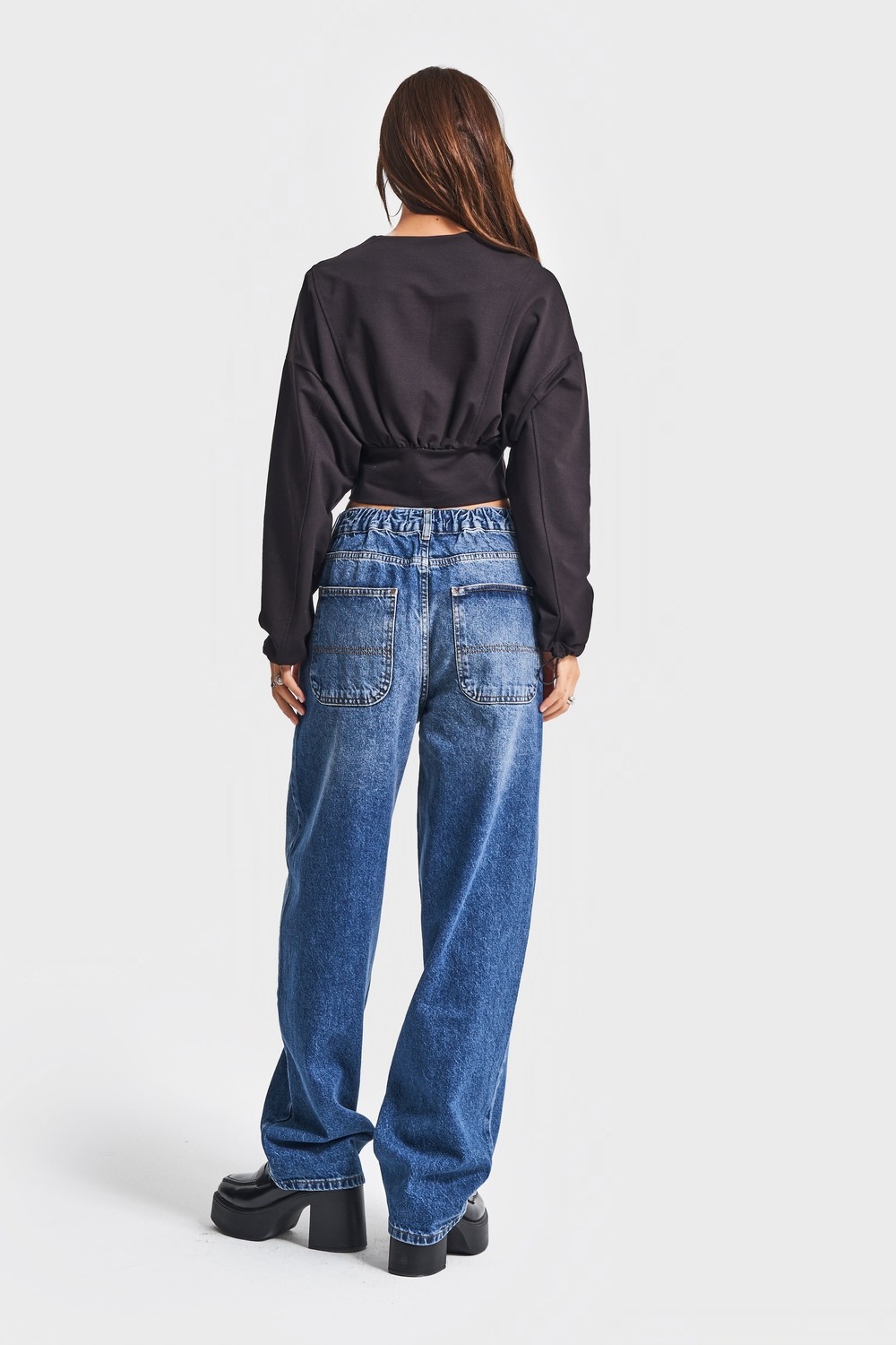 It's Basic Kadın Siyah Renk W5-1 Bol Kesim Örme Esnek Kumaş Oversize Fermuarlı Sweatshirt görsel 5