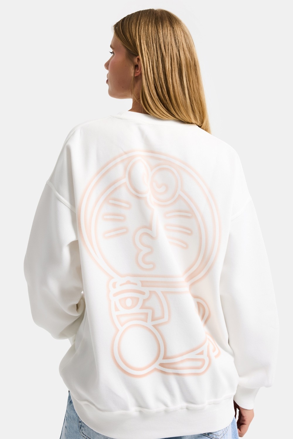 It's Basic Kadın Beyaz W5 Oversize Baskılı %100 Koton Organik Kumaş Sweatshirt görsel 8
