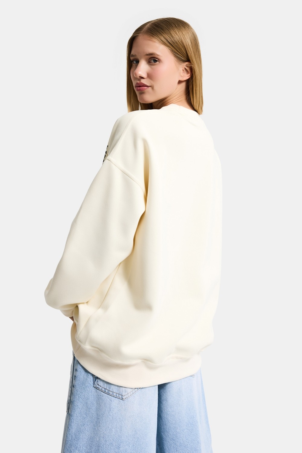 It's Basic Kadın Ekru W5 Oversize Baskılı %100 Koton Organik Kumaş Sweatshirt görsel 5