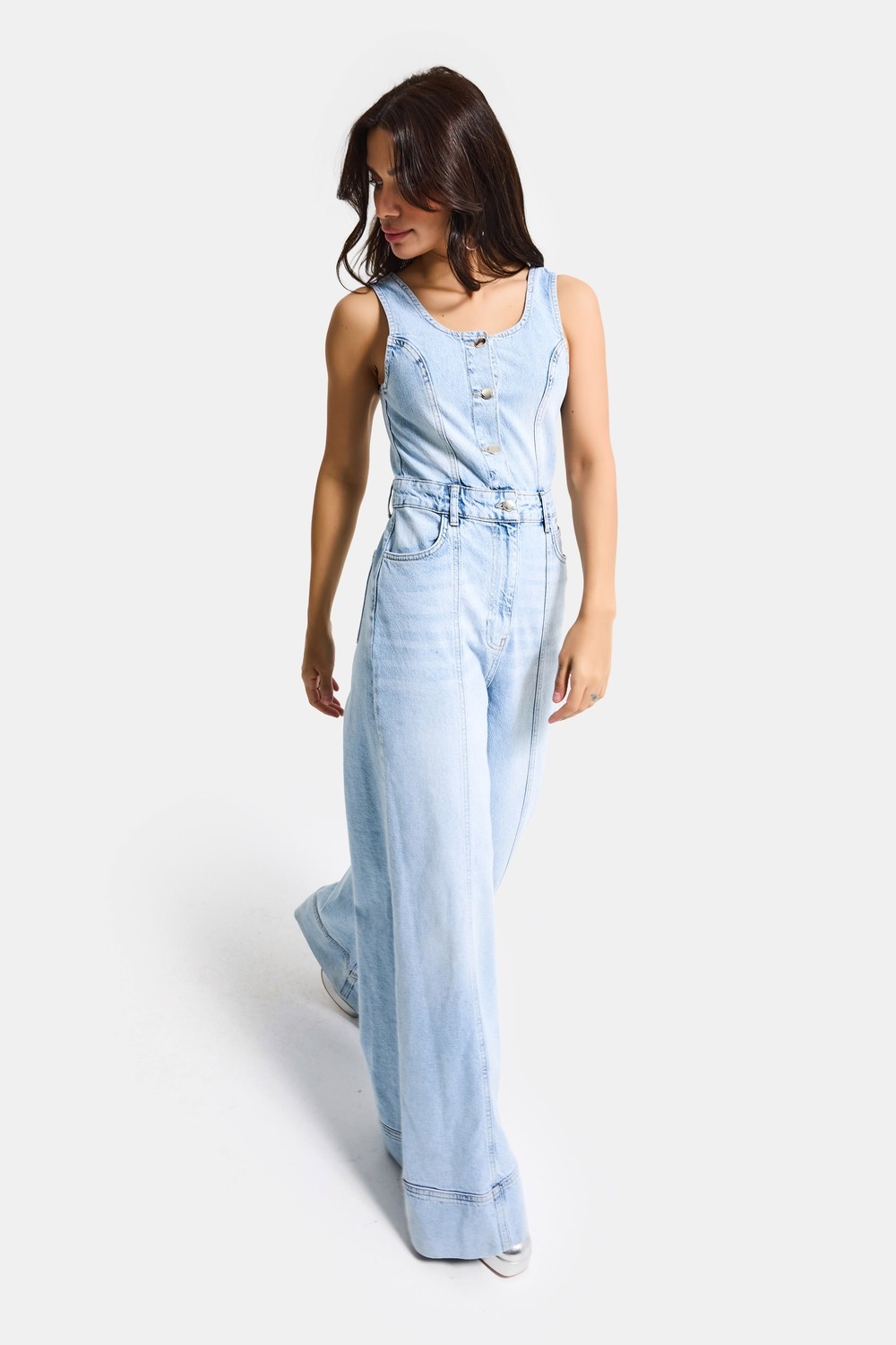 It's Basic Kadın Ice 4s6-3 Palazzo Fit %100 Koton Denim Slopet Tulum