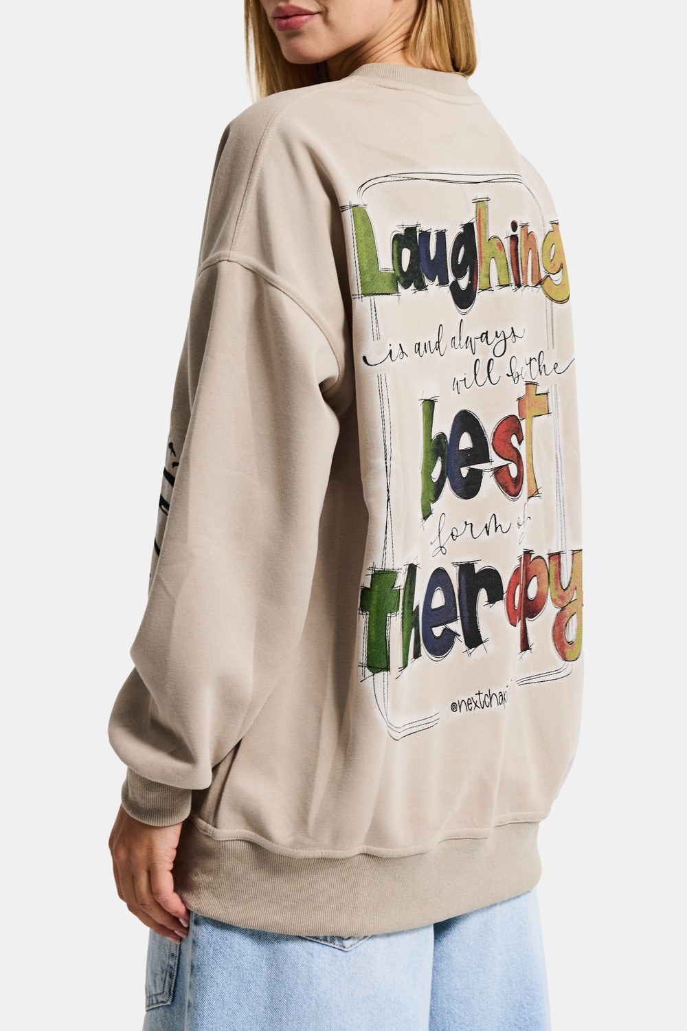 It's Basic Kadın Beyaz W5 Oversize Baskılı %100 Koton Organik Kumaş Sweatshirt görsel 6