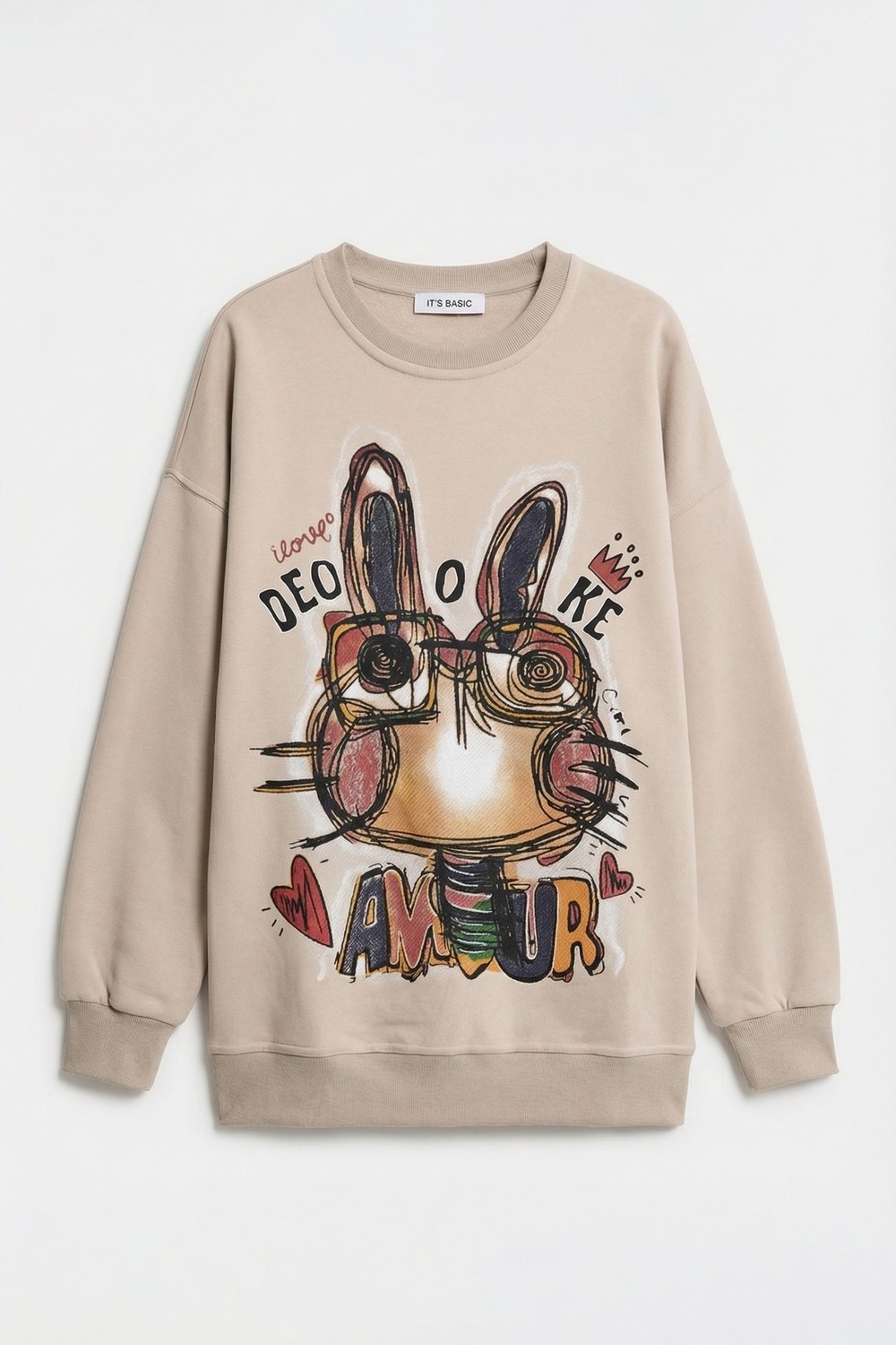 It's Basic Kadın Beyaz W5 Oversize Baskılı %100 Koton Organik Kumaş Sweatshirt görsel 7