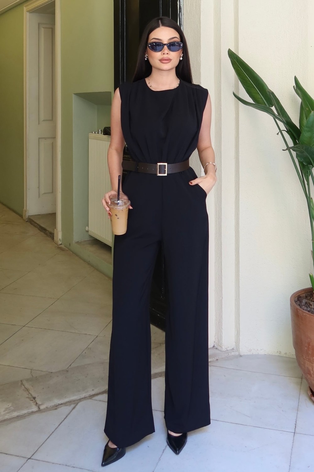 Kechi Woman Linda Twill Kumaş Kemerli Tulum, Yeşil görsel 6