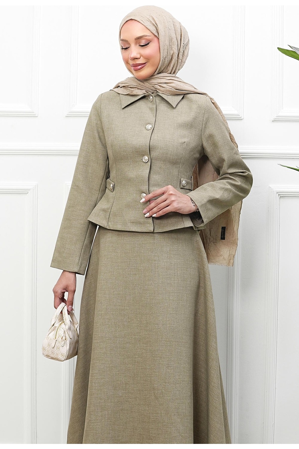 İmaj Butik Lacivert Düğmeli Ceket Etekli Takım görsel 7