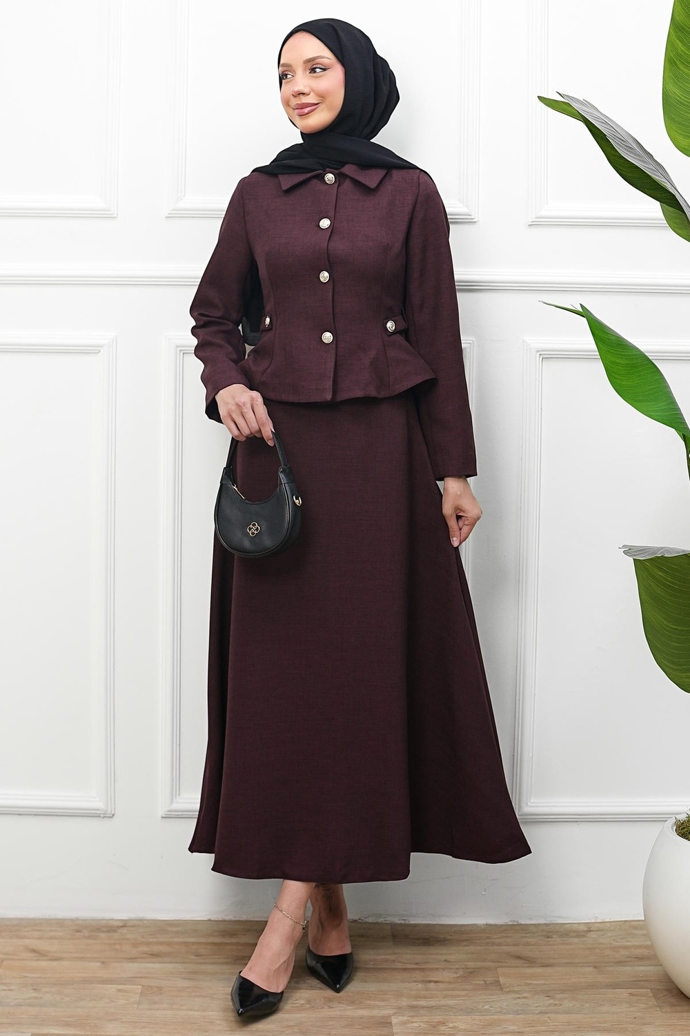 İmaj Butik Lacivert Düğmeli Ceket Etekli Takım